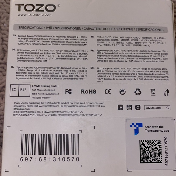 Tozo T10 Upgraded Black Rechargeable Wireless Waterproof Earbuds - Picture 8 of 8
